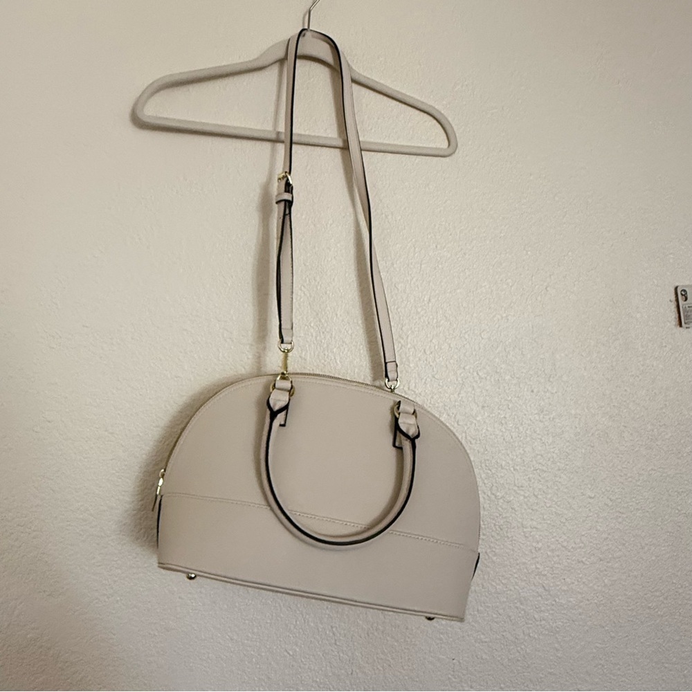 Anne Klein Shimmer Down Dome Satchel Off White Double Handle Minimalist Purse - Picture 6 of 8